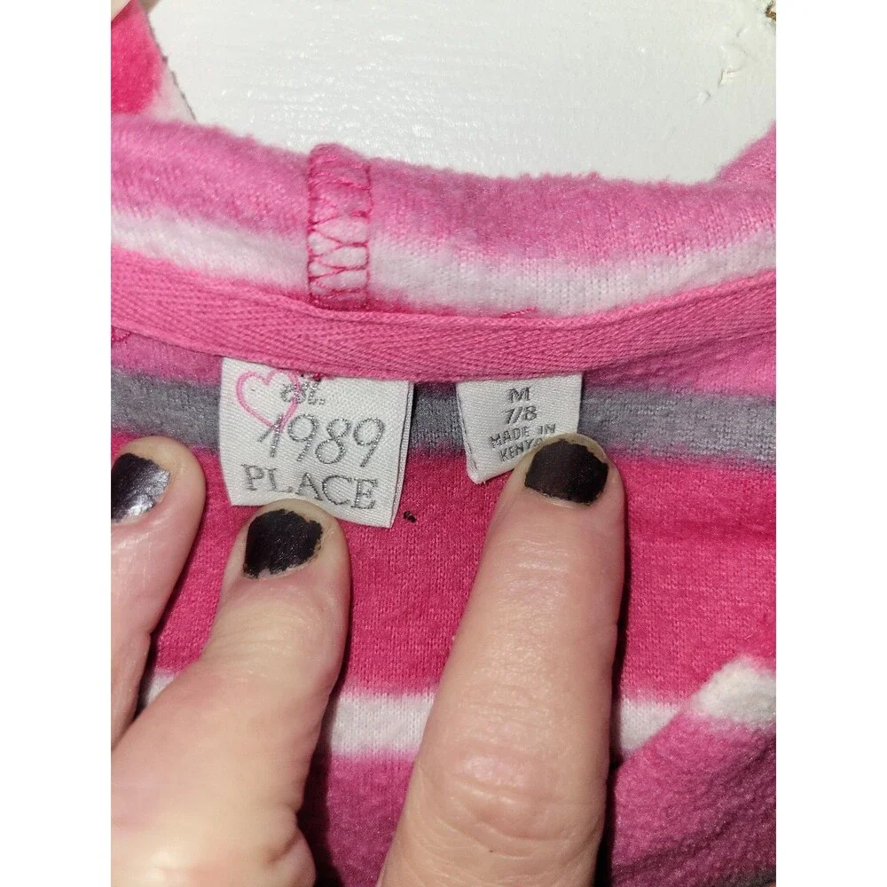 The Children's Place Girls Pink Striped Fleece Pullover Hoodie AA71